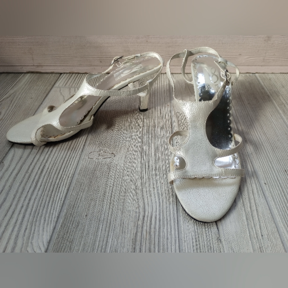 Womens Victoria Spenser White Strap Sandals Silver 3" Heel Size 9 1/2